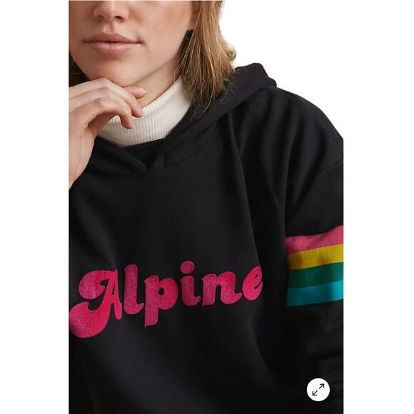 ANTHROPOLOGIE Alpine Back When Hoodie Sweatshirt Black Cotton Retro-chic XS EUC - Picture 7 of 8